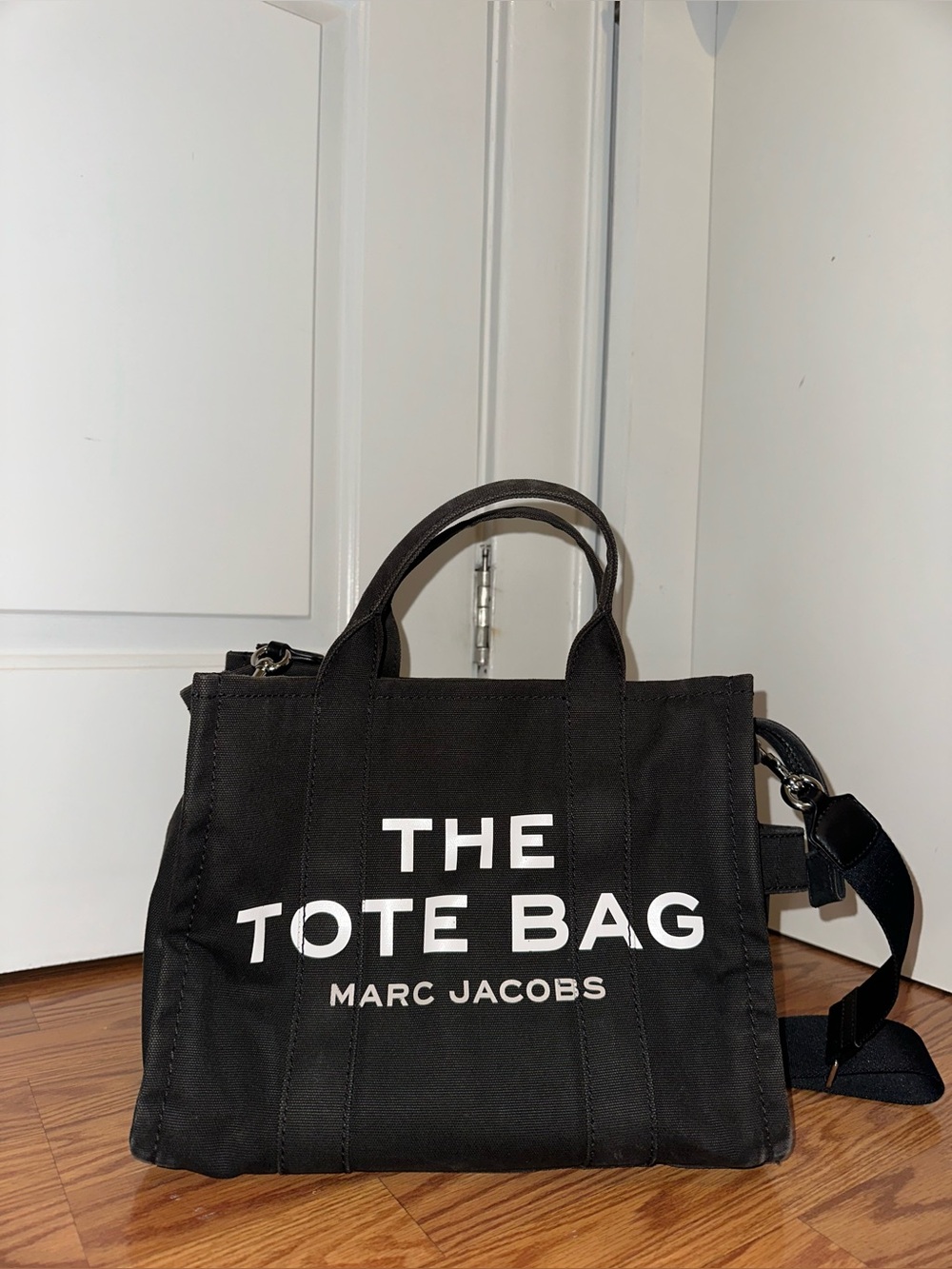 Marc Jacobs Black The Tote Bag Canvas Tote with Logo